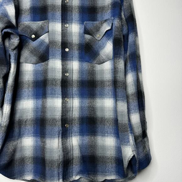 Pendleton Western Pearl Snap Wool Shirt Blue Plaid Men’s Large Vintage USA - Picture 3 of 9